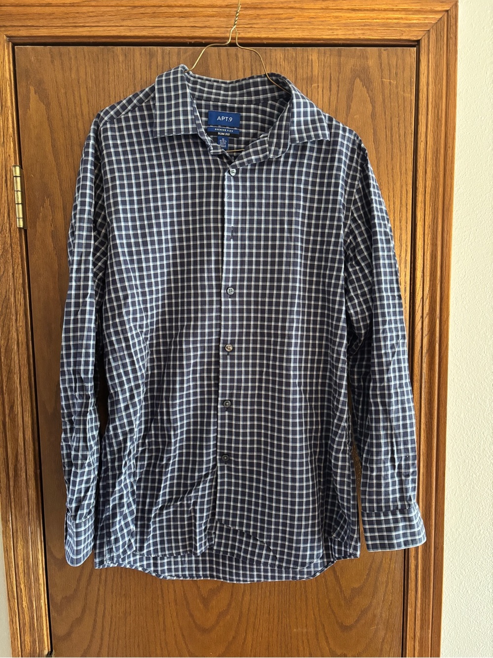 Apt. 9 Navy and White Check Casual Button-Down Shirt